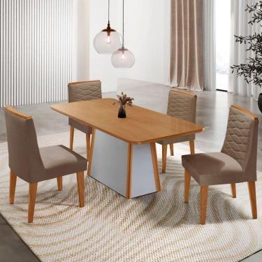Imagem de Mesa De Jantar Diane 120cm Tampo Mdf Lam 4 Cade Eloise Moderna Veludo Capuccino Off White