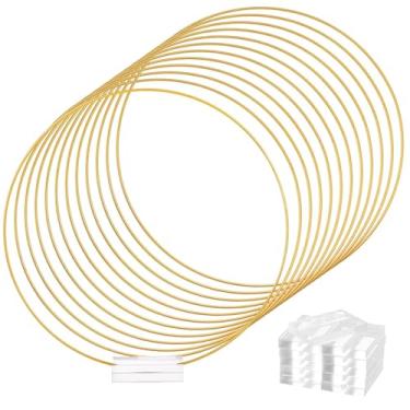 Imagem de Conjunto de 12 argolas florais de metal, suportes de acrílico transparente, anéis de guirlanda de ouro com suportes para projetos DIY, centros de mesa para casamentos e festas de batismo,