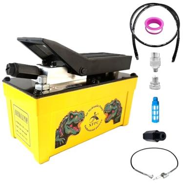 Imagem de Bomba hidráulica de ar 0,45 Gal 10.000 PSI Reservatório NPT 3/20.3 cm Saída de óleo, NPT 1/10.2 cm, bomba de pé hidráulica a ar feita de alumínio com mangueira hidráulica de 2 m e mangueira pneumática