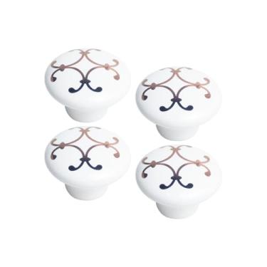 Imagem de 4 X Puxador Gaveta Porcelana Cerâmica Móvel Armário 38mm (6, Branco/Dourado)