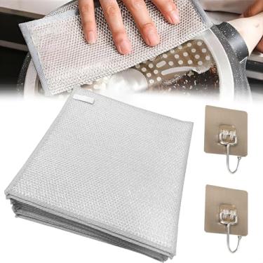 Imagem de HuanXian Pano de lavar louça multiuso atualizado 2025 – Toalhas de esponja de malha de metal que não arranham, 19 x 19 cm para pratos de cozinha, panelas e pias, inclui 2 ganchos (pacote com 15, 2