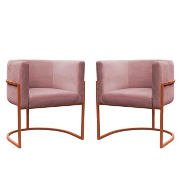 Imagem de Kit 2 Poltronas Reforçadas Decorativa Sala Carla Base Ferro Bronze Suede