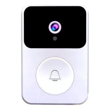 Imagem de Campainha Inteligente Wi-Fi com Câmera, Interfone Visual Colorido, Detector de Movimento, Microfone Bidirecional, Bateria de Lítio 800mAh, Branco, 8x5x2cm