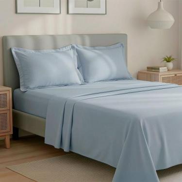 Imagem de Jogo de Cama Casal 300 Fios Percal 100% Algodão com Bordado 4 Peças BF