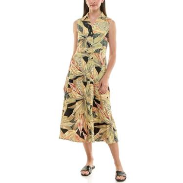 Imagem de Nicole Miller Vestido feminino sem mangas com gola e cinto em camadas, Leopardo Tropics Verde, 46