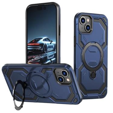 Imagem de Capa protetora de grau militar guerreiro para iPhone 13 e 14 com suporte de anel giratório de 360°, compatível com MagSafe, proteção de grau militar à prova de choque, capa de telefone com suporte