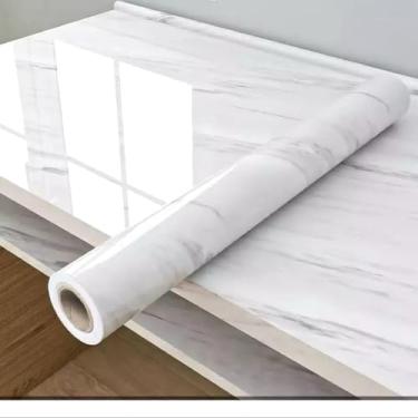 Imagem de Papel de Parede Adesivo Mármore Branco 3m x 60cm – Vinílico Autocolante para Paredes e Móveis, Fácil Aplicação e Limpeza