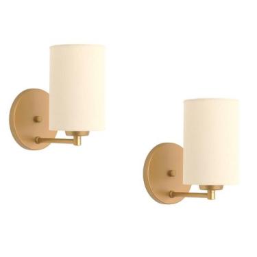 Imagem de Kit2 Arandelas Dourada Cúpula Tecido Cru Quarto Cabeceira. - Mv Ilumin