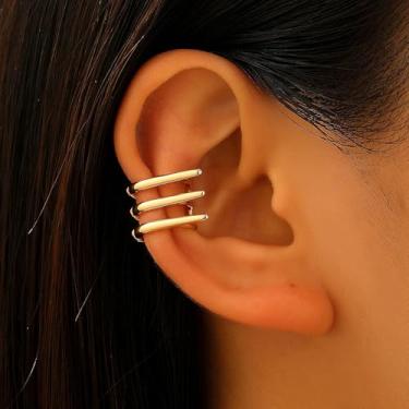 Imagem de Brincos de orelha de ouro para mulheres, sem piercing, brincos de pressão para mulheres, joias modernas para mulheres, presentes para mulheres, Medium, Latão, Sem pedra preciosa