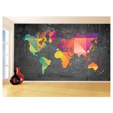 Imagem de Papel De Parede Mapa Mundi Concreto Arte Cores 3,5M Nmu52 - Você Decor