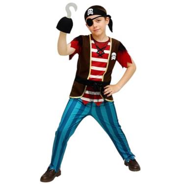 Imagem de ROC PARTY Fantasia de pirata de Halloween para meninos – Conjunto de roupa de pirata com acessórios para festa temática de fantasia (grande, 8 a 10 anos)