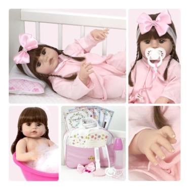 Imagem de Boneca Bebê Tipo Reborn Menina Olho Castanho Pode Dar Banho