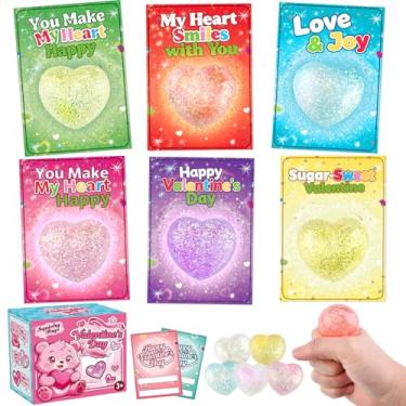 Imagem de 24 Pack Valentines' Day Gifts Cards for Kids, Heart Squeeze Balls with Greeting Cards for Kids Classroom Exchange Prizes