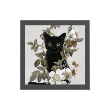 Imagem de Quadro Gato Preto Com Flores 20X20Cm - Quadros On-Line