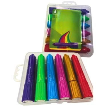 Imagem de Giz Plástico Lápis de Cor Giz Escolar 12 Cores Colorir Giz de Cera Material Escolar Não Quebra(GLITTER METALIZADO - 6 CORES)