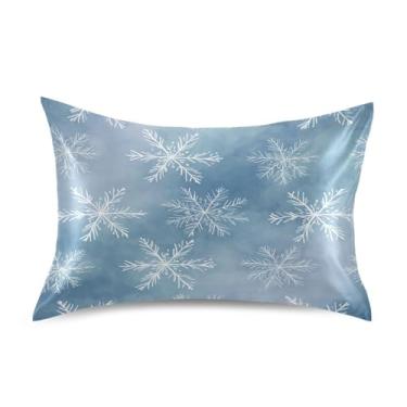 Imagem de ATTX Fronha de almofada branca com flocos de neve com fecho de envelope para cabelo e pele, macia, respirável, lisa, ambos os lados, capa de almofada de seda refrescante (tamanho padrão 50 x 66 cm, 1