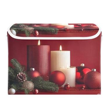 Imagem de SEHANY Cestas vermelhas de armazenamento de presentes de Natal com tampas, organizador de caixas de armazenamento de tecido para armário de roupas, cobertor de escritório, berçário, 42 x 32 x 30 cm