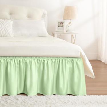 Imagem de RIMELA Saia para cama Queen Size Baby Green 38 cm, saia de cama elástica, babados, para base de cama ajustável, tecido macio e durável, lavável na máquina, fácil de instalar, saias de cama