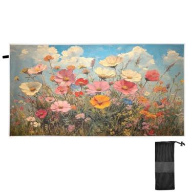 Imagem de ATTX Toalha de praia com pintura a óleo de flores silvestres 76 x 152 cm - Cobertor de microfibra leve de secagem rápida e resistente à areia para piscina, ioga, academia e viagens | Esportes de banho
