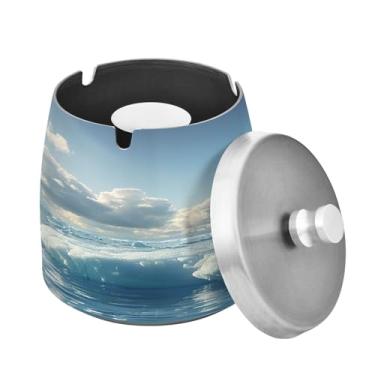 Imagem de Blueangle Cinzeiro Blue Penguins com tampa para cigarros, à prova de vento/chuva, aço inoxidável, sem fumaça, inodoro, cinzeiro para uso interno ou externo (370)