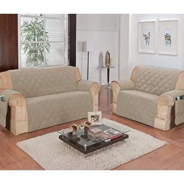 Imagem de Kit Capa Protetor De Sofá 2 E 3 Lugares Microfibra Matelado Bege