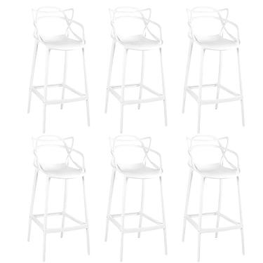 Imagem de Kit 6 Banquetas Allegra com Encosto Design Cozinha/bancada - Branco