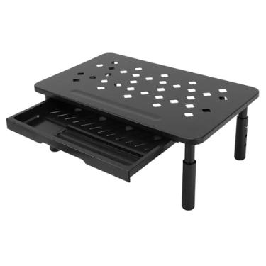 Imagem de Cryfokt Suporte de Monitor de Metal Riser de Monitor Com Gaveta, 3 Altura Ajustável Suporte de Computador Riser, Acessórios de Mesa de Escritório Espaço de Trabalho Organizadores de Mesa (Preta)