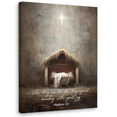 Imagem de WODMIS Decorações de parede de Natal cristão de presépio arte em tela emoldurada, versículos religiosos da Bíblia de Natal decoração de tela para quarto sala de estar igreja decoração de parede 28 x