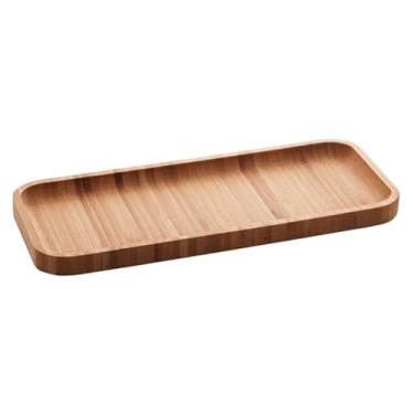 Imagem de Bandeja de Bambu Retangular, Marrom Natural, 28x11x1.5cm, para Servir Petiscos e Decoração, Design Minimalista, Multifuncional