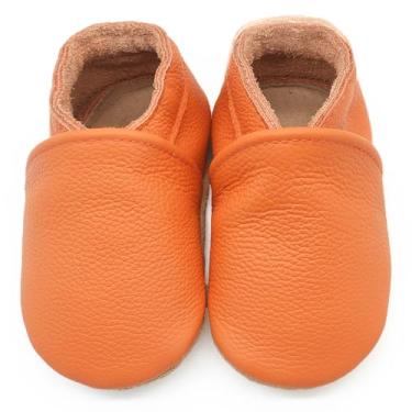 Imagem de Aijoviko Botas de couro genuíno para bebês, sola macia, sapatos de caminhada flexíveis e respiráveis para primeiros andadores, meninos e meninas, Laranja, 12-18 Months Toddler