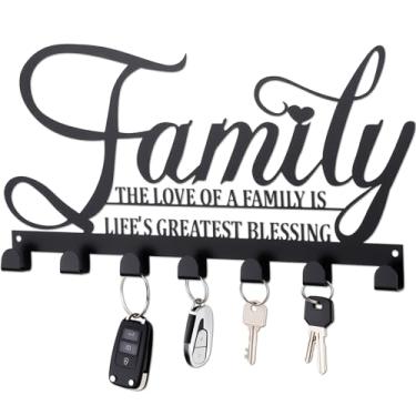 Imagem de Hicarer Suporte de chave de família, ganchos de metal, gancho decorativo, suporte de parede preto, organizador com parafusos e âncoras para chaves, chapéu, cozinha, entrada, porta da frente, decoração