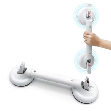 Imagem de Alça de chuveiro para idosos, barra de apoio sem perfuração, máximo de 122 kg, alça de chuveiro removível com ventosa, alça de banheira com aviso de sucção para pessoas com deficiência e idosos 43 cm,