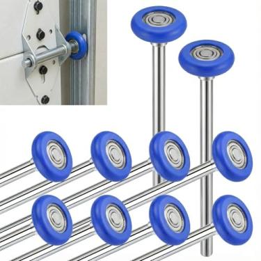 Imagem de Pacote com 10, haste de 23 cm, rolo de porta de garagem de grau comercial de nylon azul, silencioso/durável e de alta carga, use rolamentos de precisão de vedação dupla 6200ZZ