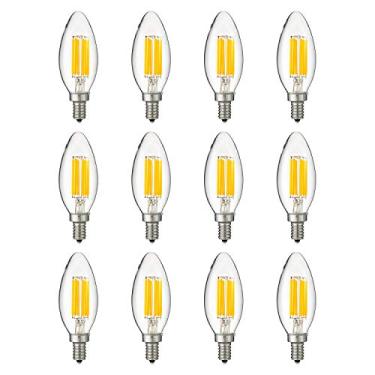 Imagem de Sunlite 41187 Lâmpada de lustre com ponta de torpedo B11 de filamento LED 5 Watts (equivalente a 60 W), 600 lúmens, base candelabro E12, regulável, listado na UL, 12 unidades (pacote com 1), branco