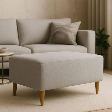 Imagem de Puff Bela Manu Decor Madri Pés Palito Em Linho Cinza Claro