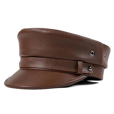 Imagem de Chapéu de jornaleiro masculino e feminino boné de couro com viseira boina chapéu de pescador grego (D-GG