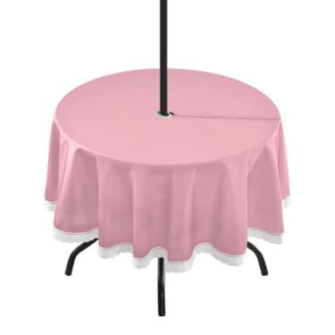 Imagem de CEBUGI Toalha de mesa redonda para uso ao ar livre, fundo de cor clara, impermeável, com furo Umberlla, capa de mesa lavável para pátio, cozinha, sala de jantar, 152 cm
