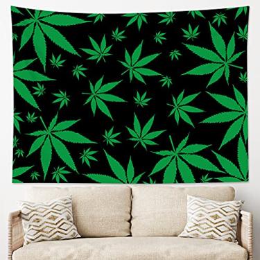 Imagem de LB Tapeçaria de folha de maconha para pendurar na parede, folhas de cannabis, tapeçaria de parede para quarto, folhas verdes estéticas, arte de parede preta para sala de estar, decoração de dormitório