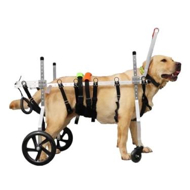 Imagem de PUJPOQRP Cadeira de rodas para animais de estimação, cadeira de rodas para cães de 15 a 59 kg, cadeiras de rodas para cães extra grandes, 4 rodas com mastro, treinamento de carrinho assistido leve