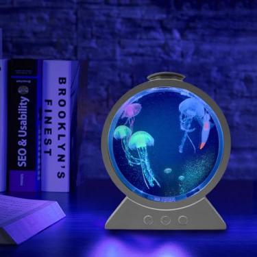 Imagem de Diyeeni Lâmpada LED de água-viva, Luz LED de água-viva Elétrica Com Mudança de 7 Cores, Motor Sem Escova Com 2 Velocidades de Fluxo de água, Luz Noturna de Aquário para Decoração de Casa (Branca)