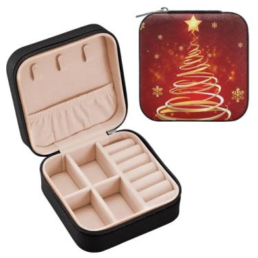 Imagem de Wassud Caixa de joias de viagem de árvore de Natal sonhadora para mulheres, meninas, senhoras, noiva, mini organizador de joias de couro PU, caixa quadrada de armazenamento de joias para brincos