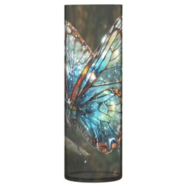 Imagem de CEBUGI Vaso de flor borboleta azul 10 cm x 30 cm Vaso cilíndrico para flores, vaso transparente inquebrável para decoração de casa de festa de casamento