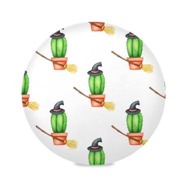 Imagem de Wassud Jogo americano cactos com chapéu de bruxa, tapetes de mesa redondos para cozinha e jantar, tapetes laváveis, resistentes ao calor, decoração de mesa 39 cm