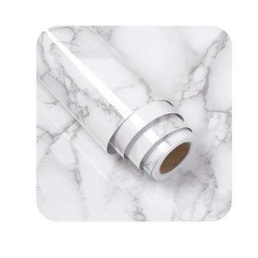 Imagem de Papel de Parede Adesivo Mármore Branco, Autoadesivo, Decorativo, Padrão Mármore com Veios Cinza