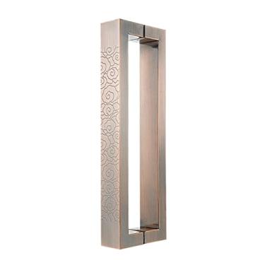 Imagem de FAFACAI Puxadores de porta de celeiro rústicos, puxadores deslizantes de porta de vidro para chuveiro, haste retangular grande com padrão esculpido (comprimento E 60 cm (24 pol.) (comprimento D 42,5