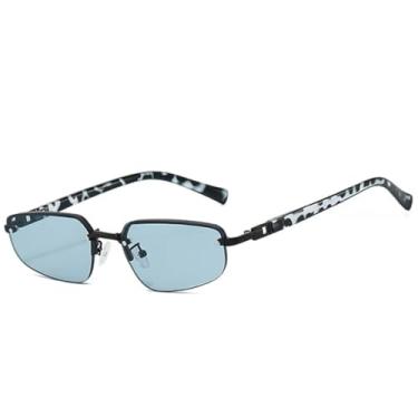 Imagem de JRLLFD Óculos de sol retrô meia armação femininos e masculinos, óculos de sol para pesca ao ar livre UV400 (preto, leopardo, azul)