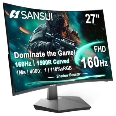 Imagem de SANSUI Monitor de jogos curvo de 27 polegadas, 160 Hz, monitor curvo para jogos de computador 1500R FHD 1080P, 4000:1, 110% sRGB, FPS/RTS, 1Ms MPRT|FreeSync|HDR|luz azul baixa|HDMI DP| Suporte VESA