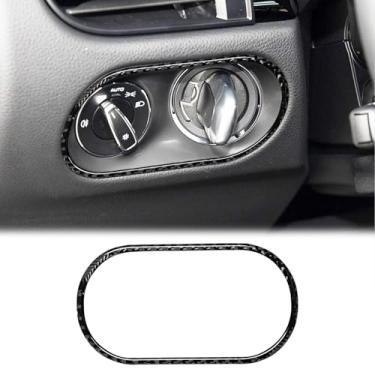 Imagem de SUNJIKA Compatível com console central de fibra de carbono dianteiro farol de carro guarnição da capa da moldura para Porsche Macan 2014 2015 2016 2017 2018 2019 2020 2021 (preto 1 peça)