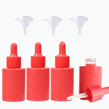 Imagem de 4 frascos conta-gotas de vidro fosco com 3 funis, frasco conta-gotas de óleo essencial à prova de vazamento de 30 ml, frasco dispensador de perfume para óleos essenciais, perfumes e outros líquidos