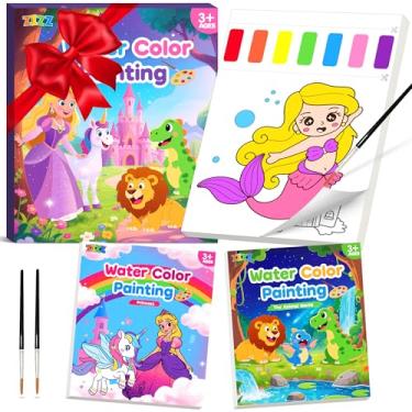 Imagem de ZIZZ Livros de colorir com tinta com água para crianças, pacote com 2, conjunto de pintura em aquarela para crianças de 3 a 5 anos, 4 a 8 anos, kit de atividades de desenho sem bagunça, brinquedo de